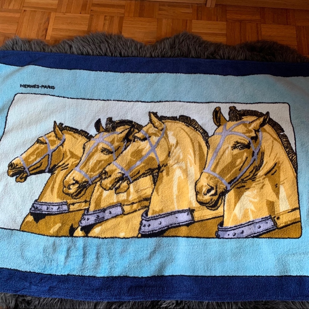 Vintage Hermès Large Towel Equestrian/Horses Motif